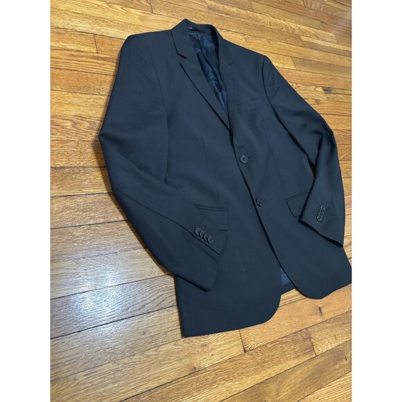 H&M Mens Blazer Jacket Size 38R Black Marzotto Wool Solid 2 Button Sport Coat - Picture 2 of 7